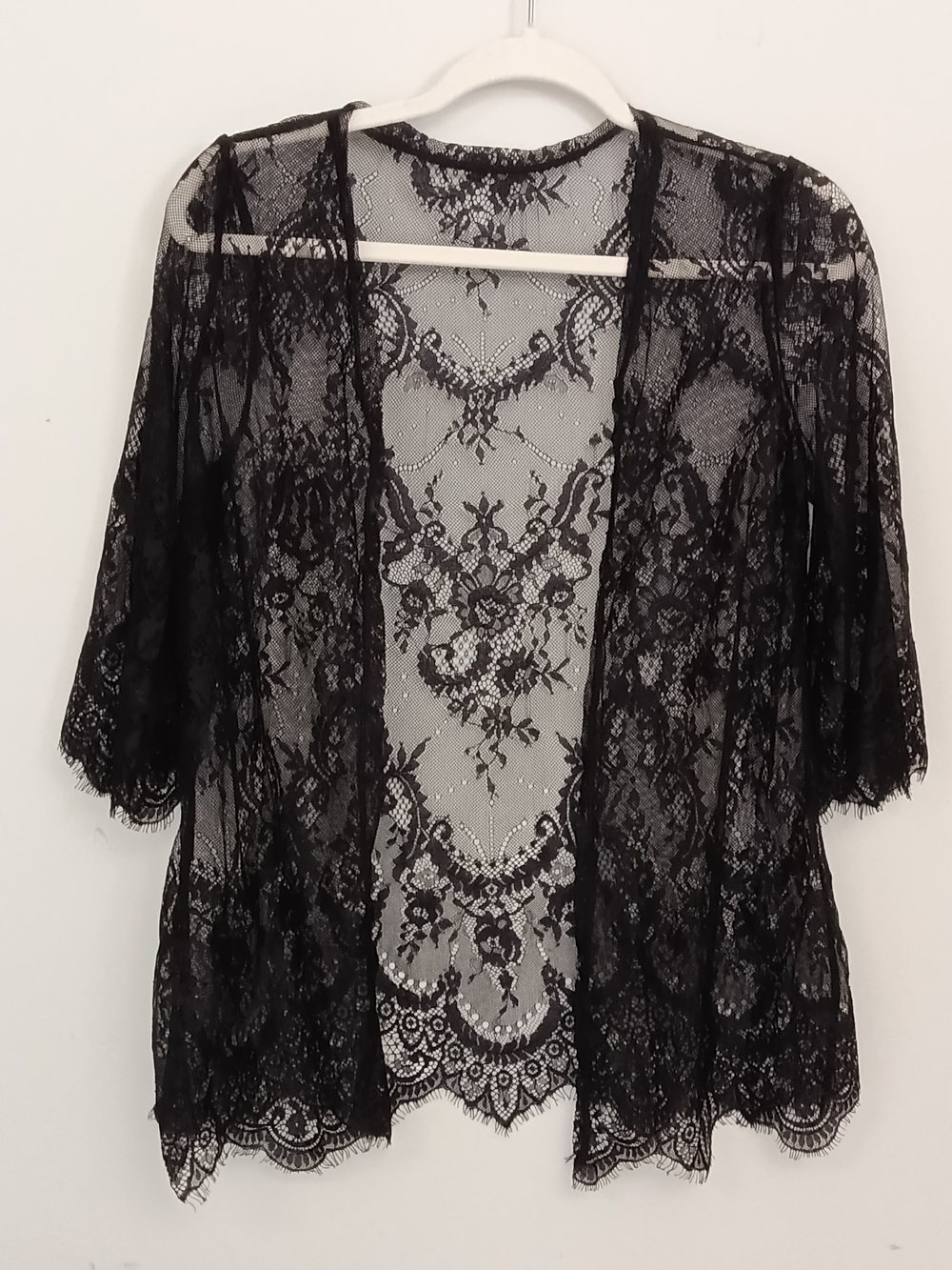 Black Sheer Lace Open Front Kimono Cardigan Whimsigoth Grunge Fairy Size S/M
